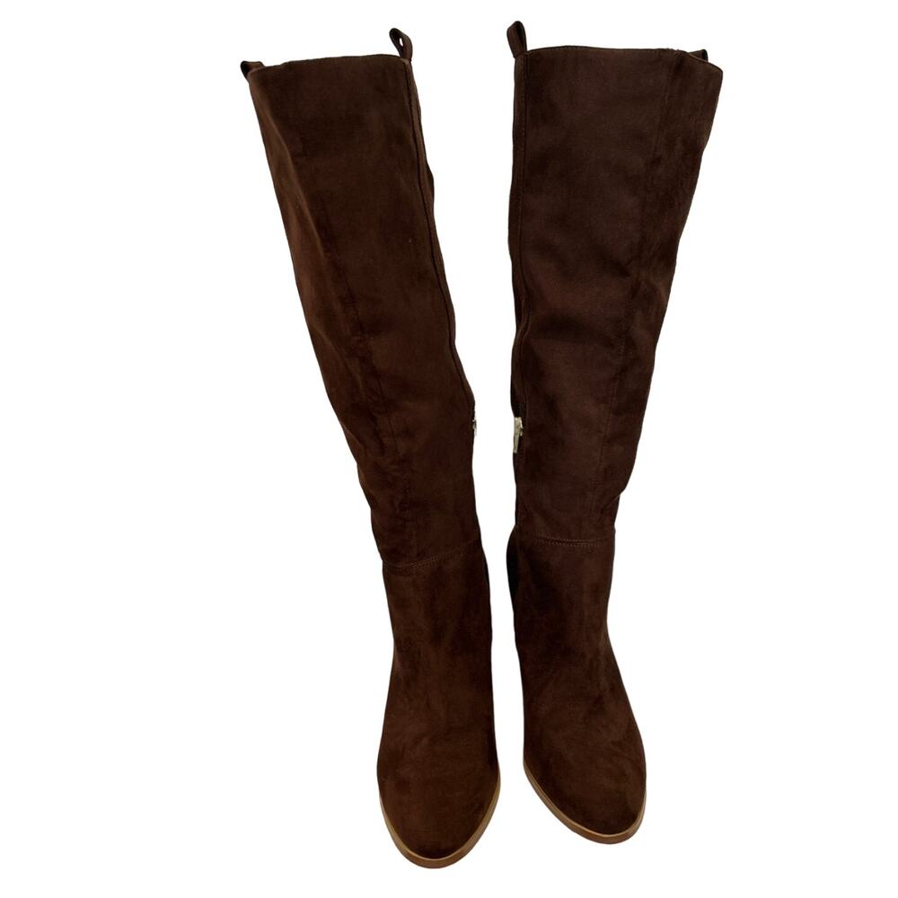 Charles by Charles David Skyler Brown Vegan Suede Stacked Heel Tall Knee Boots 9
